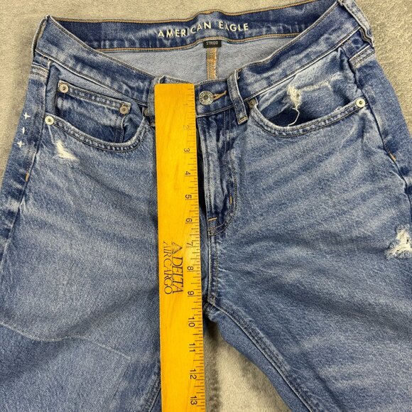 American Eagle 90s Straight Jeans Distressed Patchwork Denim Womens Sz 4 Grunge - Picture 8 of 9